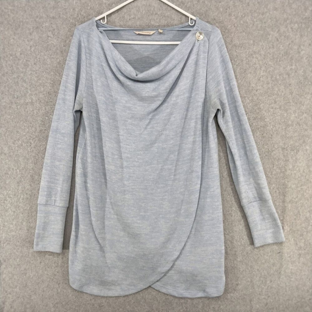 Soft Surroundings Pullover Sweater Womens Size XS Blue Heathered Drape Button